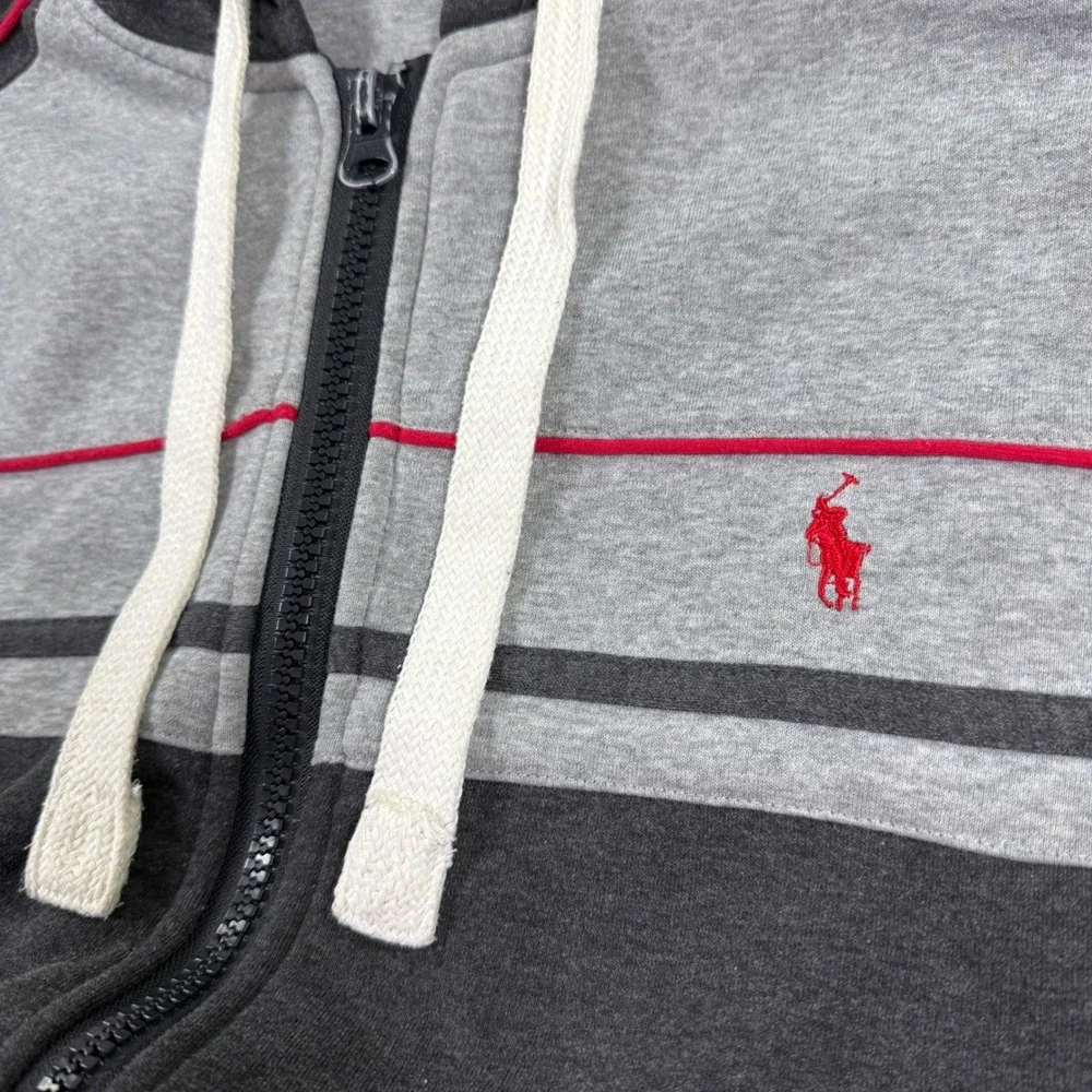 Vintage 90s Polo Ralph Lauren Hoodie Mens M Fits L Gray Red Colorblock Zip Y2K